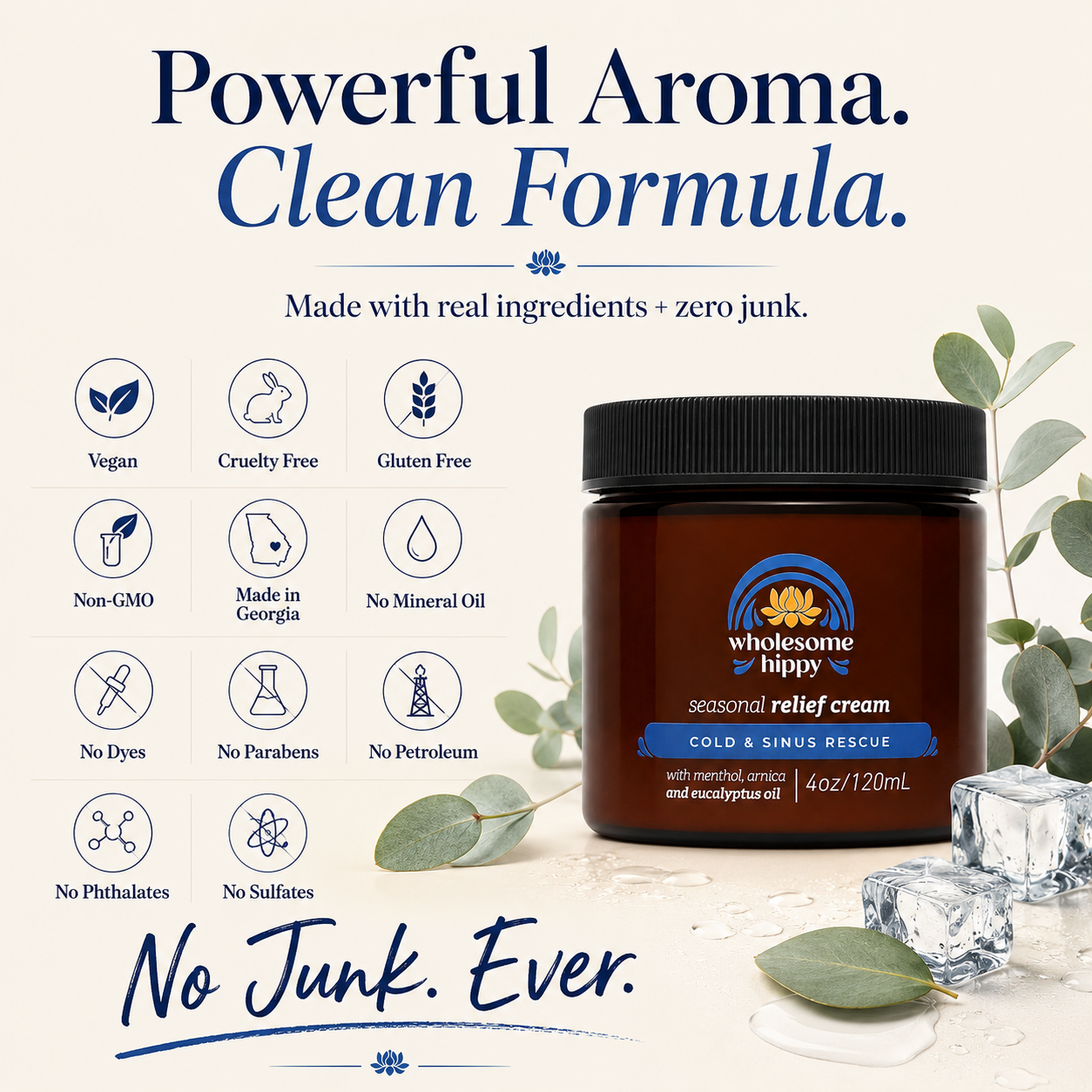 Seasonal Relief Cream | Menthol + Eucalyptus Cooling Cream | 2oz