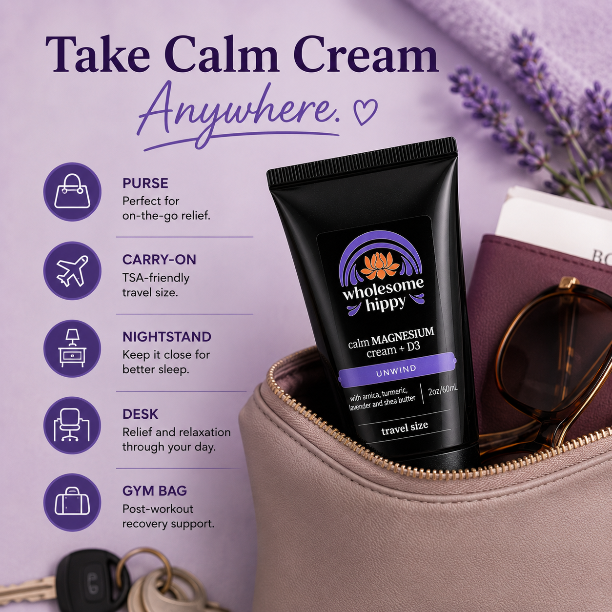 Unwind Calm Cream with Magnesium & Vitamin D3 with Lavender - 2oz