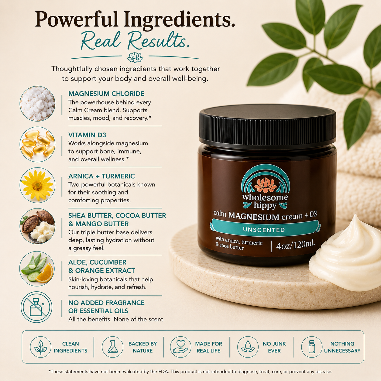 Unscented Calm Cream Wholesome Hippy Ingredients