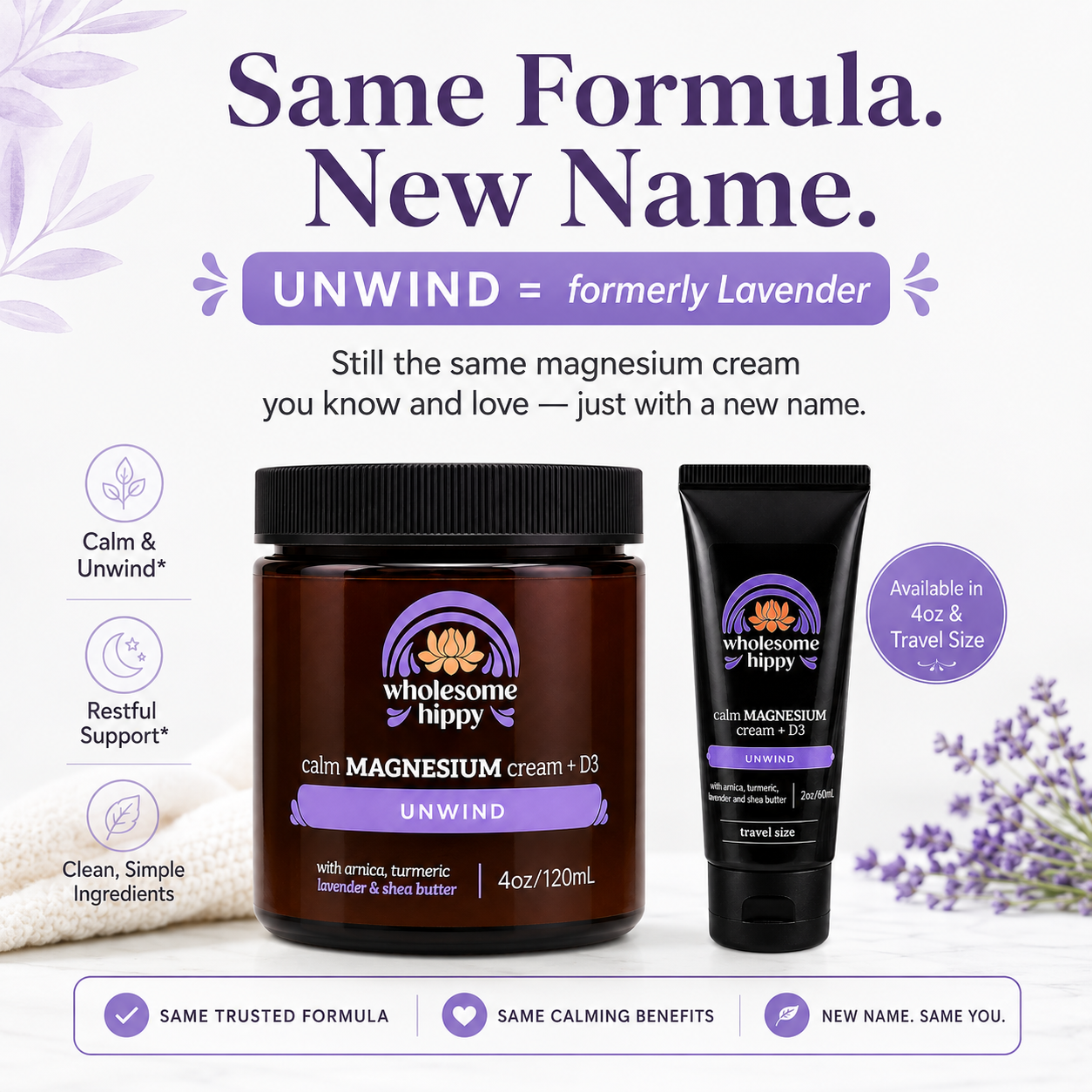 Unwind Calm Cream with Magnesium & Vitamin D3 with Lavender  - 2oz