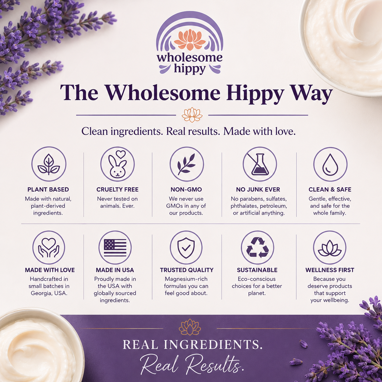 Lavender Magnesium Cream | Unwind Calm Cream | Wholesome Hippy |4oz Lavender Magnesium Cream | Unwind Calm Cream | Wholesome Hippy |4oz